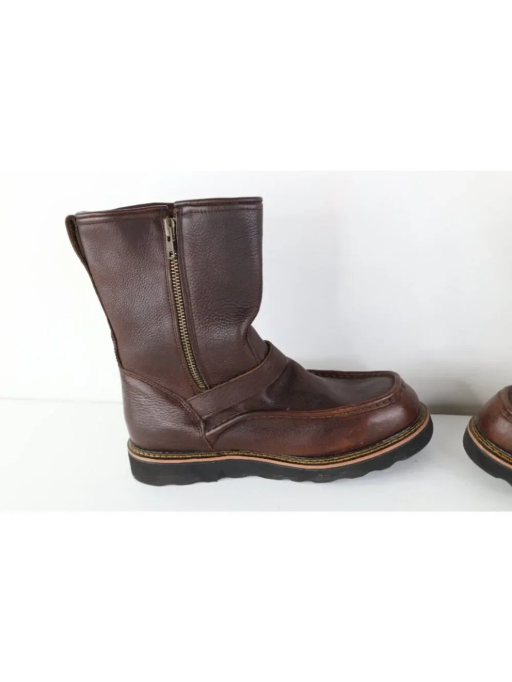 Vintage Streetwear Mens 11 M Waterproof Leather Buckle Engineer Boots Brown